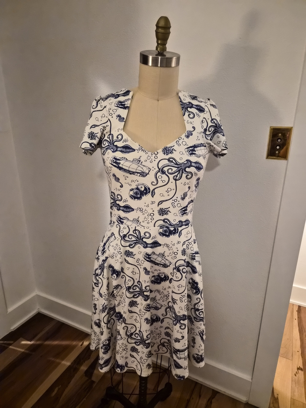 RockSteady White Dress with Navy Octopus Print